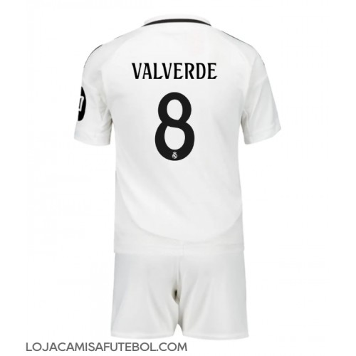 Camisa de Futebol Real Madrid Federico Valverde #8 Equipamento Principal Infantil 2024-25 Manga Curta (+ Calças curtas)